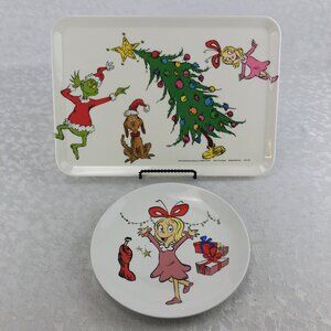 Dr. Seuss Collectible Grinch Tray & Cindy Lou Who Ceramic Plate Set NWT